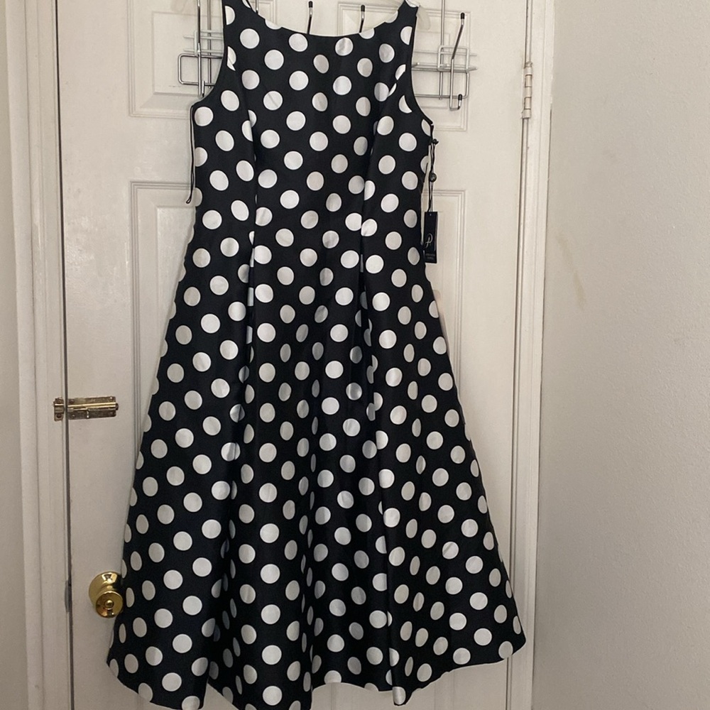 Adrianna Papell Black and White Polka Dot Midi Dress - Picture 7 of 10